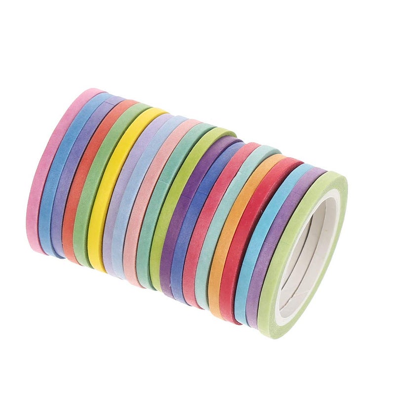 CCINEE 20 Rolls Rainbow Washi Tape Slim,Foil Gold Skinny Decorative Masking Washi Tapes,3MM Wide DIY Masking Tape - Image 1